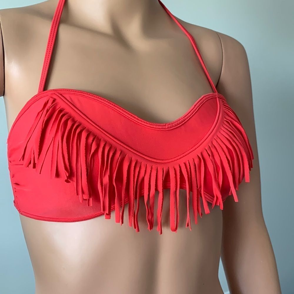 Red fringe bikini top bandeau Body Glove padded size S/P